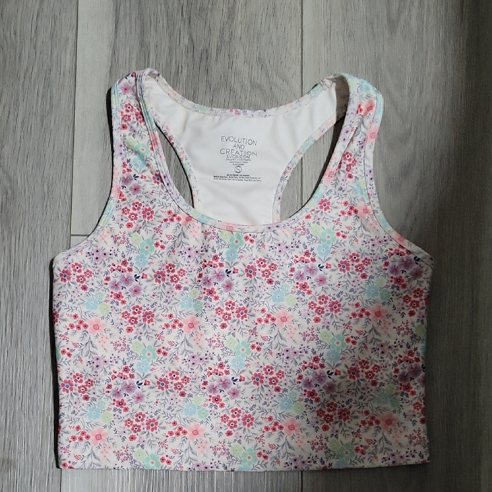 Evolution and Creation Floral Crop Top - Pink and Mint